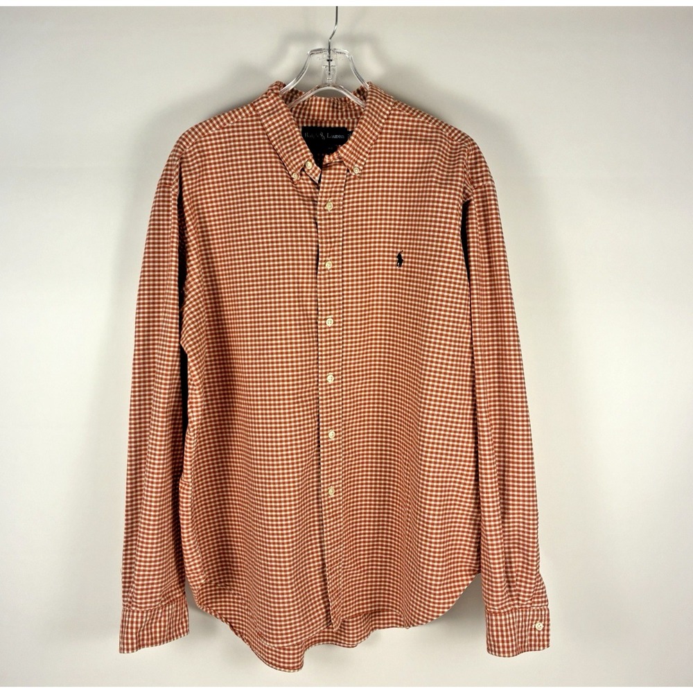 Polo Ralph Lauren Classic Fit Mens Shirt XXL Orange White Gingham Cotton Preppy